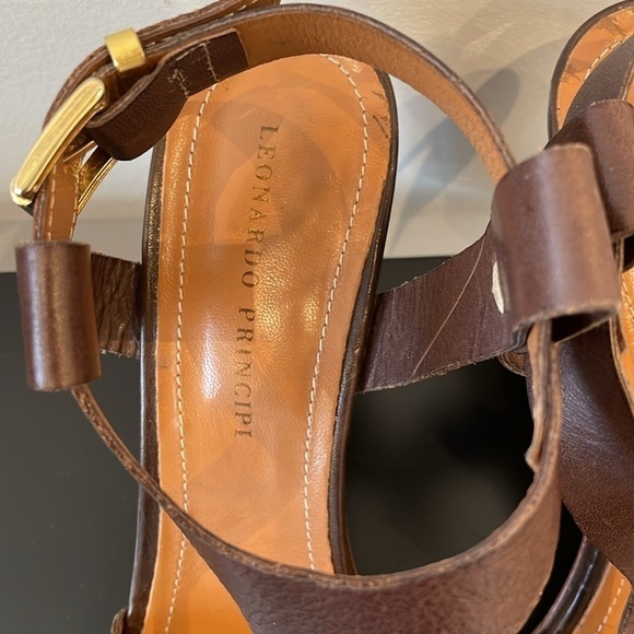 Leonardo Principi Vero Cuoio brown leather heel sandals strap Italy 40 (9) - Picture 7 of 8